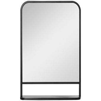 34"x21" Wall Mirror With Shelf, Modern Rectangle Mirror For Living Room, Black