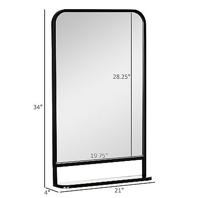 34"x21" Wall Mirror With Shelf, Modern Rectangle Mirror For Living Room, Black