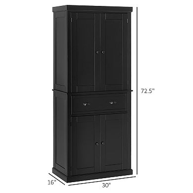 HOMCOM 72.5inch Kitchen Pantry Cabinet with 4 Doors, Drawer