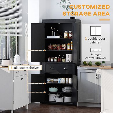HOMCOM 72.5inch Kitchen Pantry Cabinet with 4 Doors, Drawer
