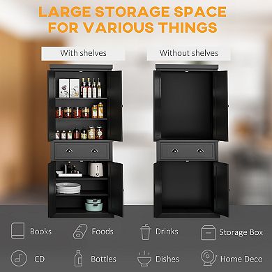 HOMCOM 72.5inch Kitchen Pantry Cabinet with 4 Doors, Drawer