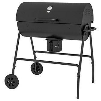Outsunny Barrel Charcoal bbq grill Trolley Wheeled Barbecue smoker, Black