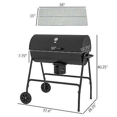 Outsunny Barrel Charcoal BBQ Grill, Wheeled Barbecue,
