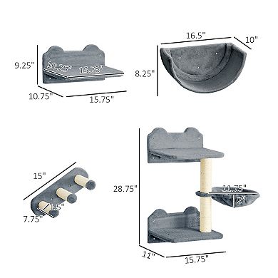 Pawhut Cat Wall Shelves, With Hammock, Scratching Post, Steps, Platforms
