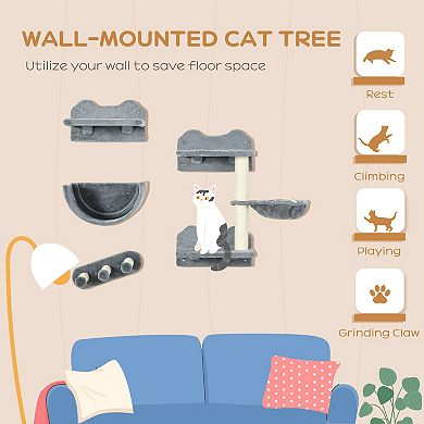Pawhut Cat Wall Shelves, With Hammock, Scratching Post, Steps, Platforms