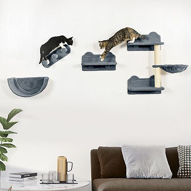 Pawhut Cat Wall Shelves, With Hammock, Scratching Post, Steps, Platforms