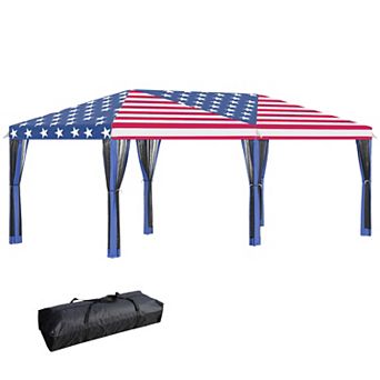 Outsunny 10ft x 20' Pop Up Canopy with 6 Sidewall Mesh Nettings, Flag