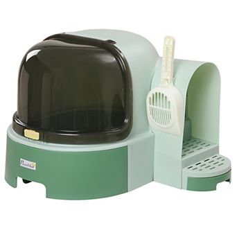 Pawhut Cat Litter Box, Easy To Clean & Open With Scoop, Green