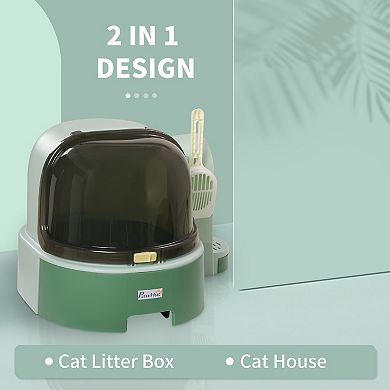 Pawhut Cat Litter Box, Easy To Clean & Open With Scoop, Green