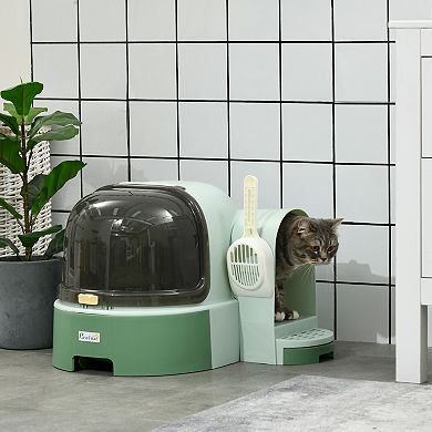 Pawhut Cat Litter Box, Easy To Clean & Open With Scoop, Green