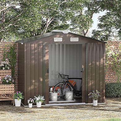 Garden Shed Storage Unit W/ Locking Door Floor Foundation Air Vent Brown