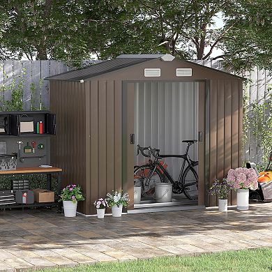 Garden Shed Storage Unit W/ Locking Door Floor Foundation Air Vent Brown