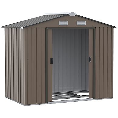 Garden Shed Storage Unit W/ Locking Door Floor Foundation Air Vent Brown