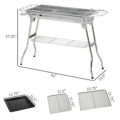 Outsunny Portable Folding Charcoal Bbq Grill Stainless Steel Camp Picnic Cooker