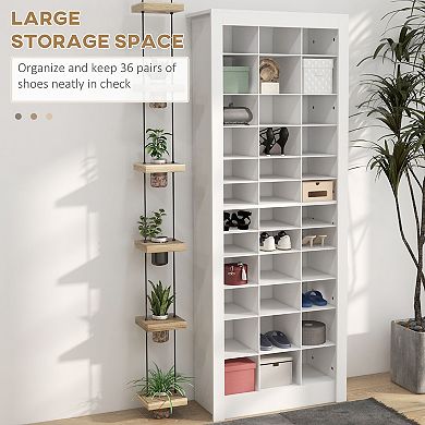 Homcom Shoe Cabinet With 3 Heights Of Girds For 36 Pairs Of Shoes, White