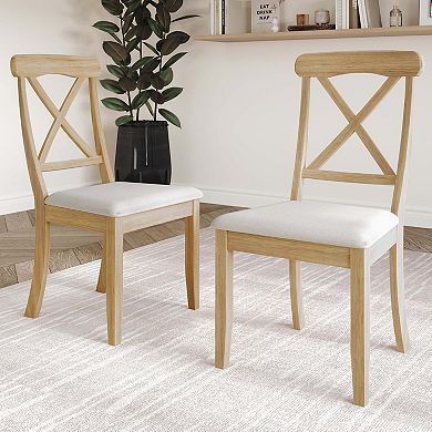 Farmhouse Wooden Dining Chair With Warm Grey Cover