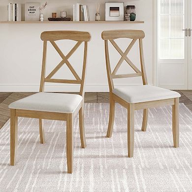 Farmhouse Wooden Dining Chair With Warm Grey Cover