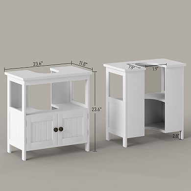 kleankin Bathroom Pedestal Under Sink Cabinet with Storage Shelves, Door