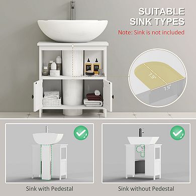 kleankin Bathroom Pedestal Under Sink Cabinet with Storage Shelves, Door