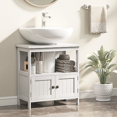 kleankin Bathroom Pedestal Under Sink Cabinet with Storage Shelves, Door