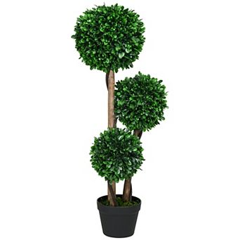 HOMCOM 3ft Artificial Tree, Three Ball Boxwood Topiary for Indoor Outdoor