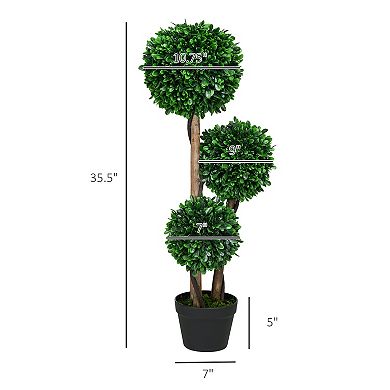 HOMCOM 3ft Artificial Tree, Three Ball Boxwood Topiary for Indoor Outdoor