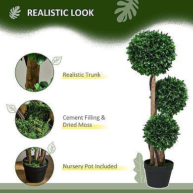 HOMCOM 3ft Artificial Tree, Three Ball Boxwood Topiary for Indoor Outdoor