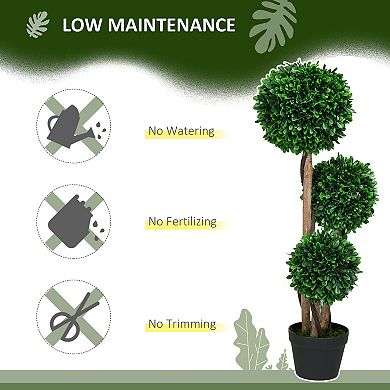 HOMCOM 3ft Artificial Tree, Three Ball Boxwood Topiary for Indoor Outdoor