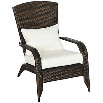 Outsunny Patio Wicker Adirondack Chair with Soft Cushions