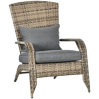 Outsunny Patio Wicker Adirondack Chair with Soft Cushions