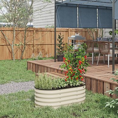 Outsunny Galvanized Raised Garden Bed Planter Box, 3.4' X 2' X 1.4', Cream