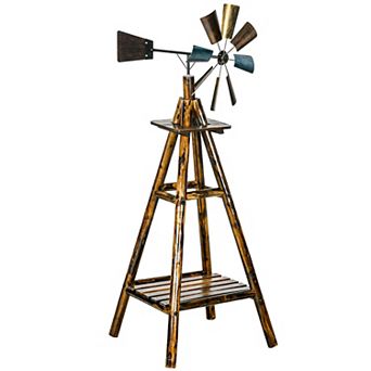 Outsunny Windmill Weathervane With Bottom Shelf Weather Vane, Stained Wood