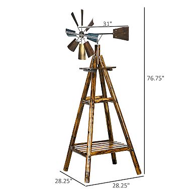 Outsunny Windmill Weathervane with Bottom Shelf, Weather Vane, Stained Wood