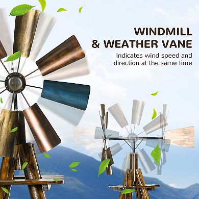 Outsunny Windmill Weathervane with Bottom Shelf, Weather Vane, Stained Wood