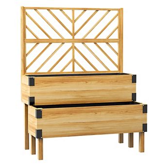 Outsunny 2 tier Trellis Planter, Wooden Raised Garden Bed, Natural