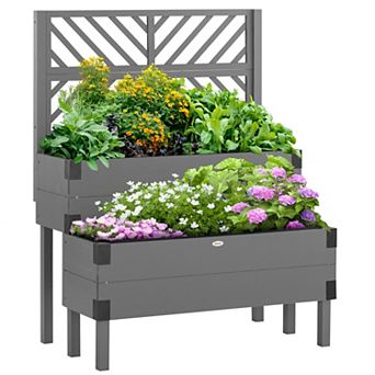 Outsunny 2 tier Trellis Planter, Wooden Raised Garden Bed