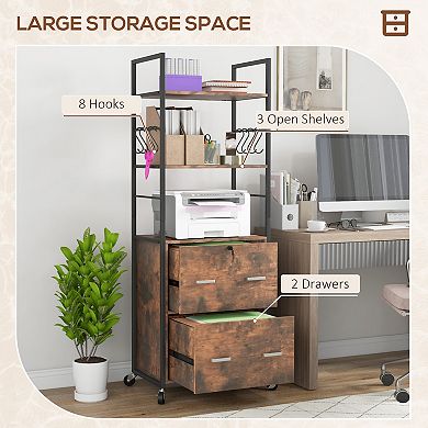 Vinsetto 2 Drawer Mobile File Cabinet With Lock & Hanging Bar, Rustic Brown