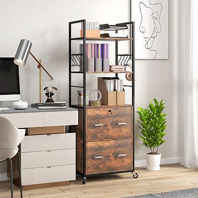 Vinsetto 2 Drawer Mobile File Cabinet With Lock & Hanging Bar, Rustic Brown