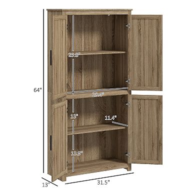 Homcom 64" Rattan Kitchen Storage Cabinet With Adjustable Shelf, Natural