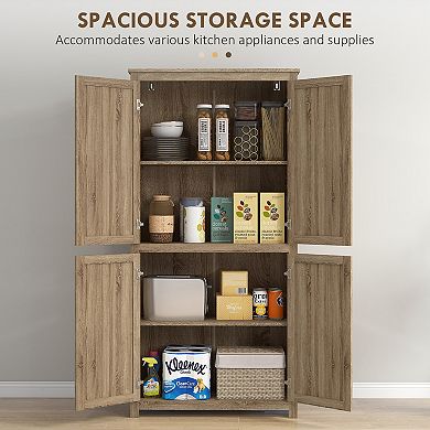 Homcom 64" Rattan Kitchen Storage Cabinet With Adjustable Shelf, Natural
