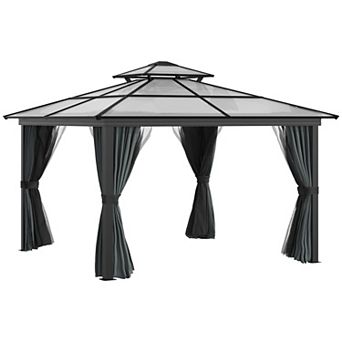 Outsunny 10ft x 10' Patio Gazebo, Mesh Curtains, Aluminum, 2 tier