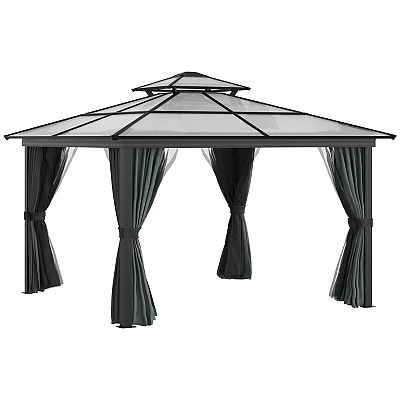 10 X 10 Patio Gazebo Netting Curtains Aluminum Frame 2 Tier Pc Roof Black