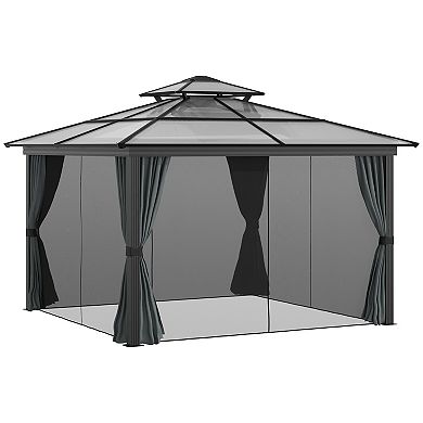 10' X 10' Patio Gazebo, Netting Curtains, Aluminum Frame, 2 Tier Pc Roof, Black