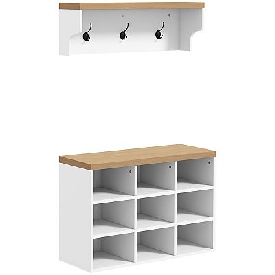 Shoe Bench And Coat Rack Set For Entryway Hallway Mudroom