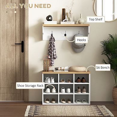 Shoe Bench And Coat Rack Set For Entryway Hallway Mudroom Bedroom