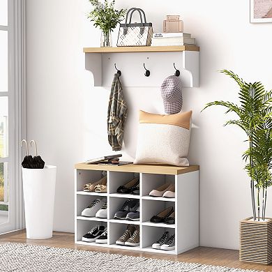 Shoe Bench And Coat Rack Set For Entryway Hallway Mudroom Bedroom