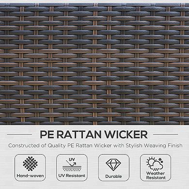 Outdoor 3pc Pe Wicker Patio Deck Chair Set W/ Thick Cushions & Table, Brown