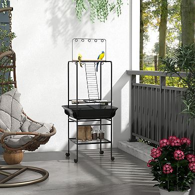 Bird Stand With Wheels For Indoor Outdoor Small Parrot, Dark Gray