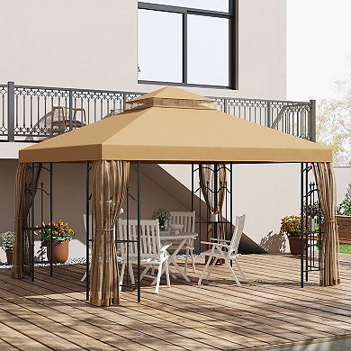 Outsunny Decorative Outdoor Gazebo with Corner Shelves,