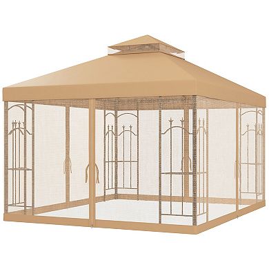 Outsunny Decorative Outdoor Gazebo with Corner Shelves,